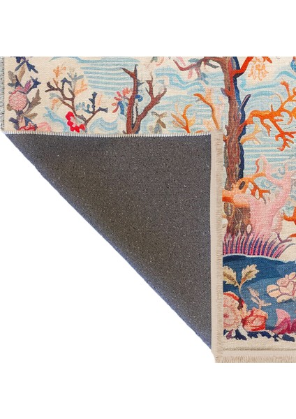 Dido 2 Koleksiyonu Çok Renkli Soyut Ağaç Ve Kuş Desenli Saçaklı Vintage Dekoratif Halı 3256 fırsatları
