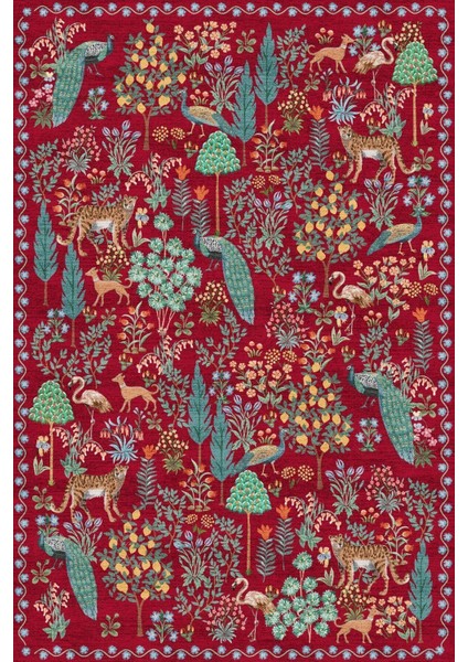 Floral Mira Kırmızı Çam Ağacı Botanik Tema Dokuma Taban Halı Mira 1316