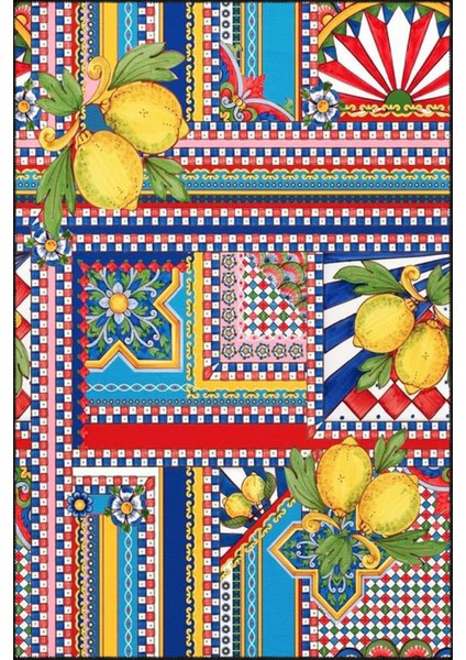 Limon Desenli Karışık Renkli Çiçekli Floral Geometrik Modern Dekoratif Halı Mıravıp222