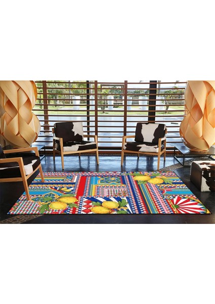 Limon Desenli Karışık Renkli Çiçekli Floral Geometrik Modern Dekoratif Halı Mıravıp222 modelleri