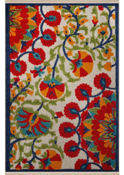 Açık Ton Çok Renkli Çiçek Ve Gül Motif Desenli Kreatif Vintage Dekoratif Halı 2673