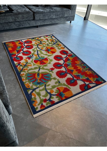 Açık Ton Çok Renkli Çiçek Ve Gül Motif Desenli Kreatif Vintage Dekoratif Halı 2673 modelleri