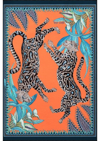 Turuncu Leopar Hayvan Desenli Modern Dekoratif Halı Mıravıp294