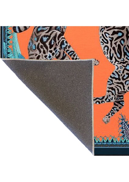 Turuncu Leopar Hayvan Desenli Modern Dekoratif Halı Mıravıp294