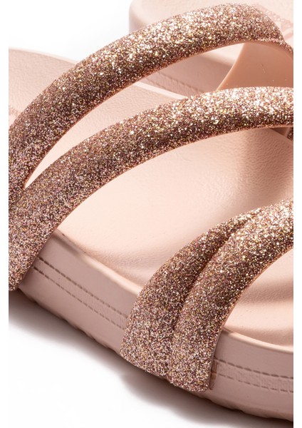 Glitter Tam Ad Kadın Terlik Pudra 35/42