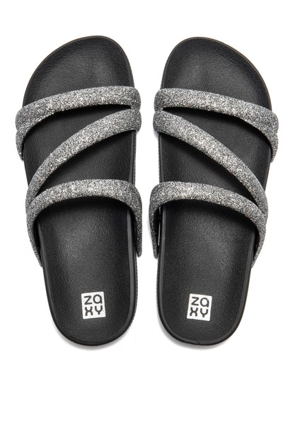 Glitter Tam Ad Kadın Terlik Gri Siyah 35/42