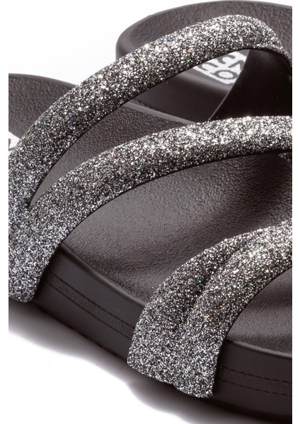 Glitter Tam Ad Kadın Terlik Gri Siyah 35/42