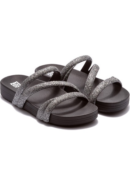 Glitter Tam Ad Kadın Terlik Gri Siyah 35/42