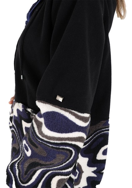 Siyah/lacivert Kilim Desenli Kadın Polar Ceket
