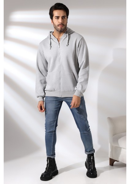 Şardonlu Kapüşonlu Fermuarlı Sweatshirt 19195 Grimelanj