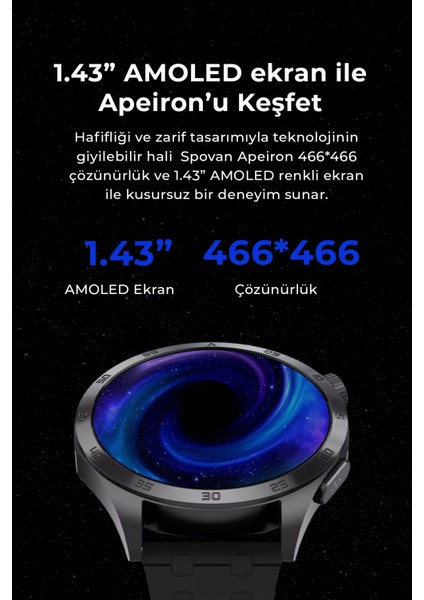 Apeiron Sesli Görüşme Bt 5.3 Tansiyon Ölçer Su Püskürtme Türkçe Akıllı Saat