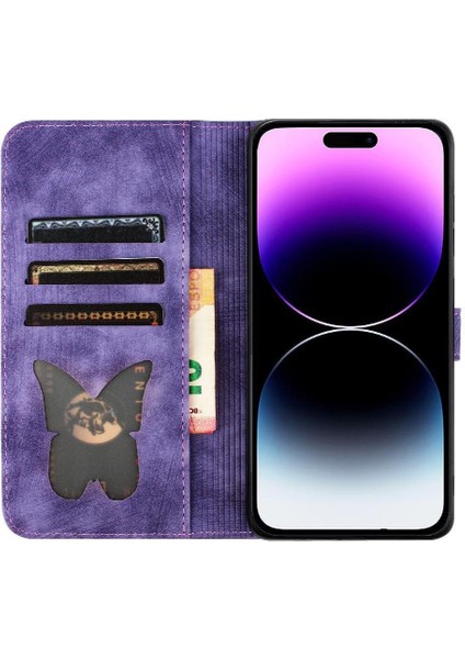 IPhone 16 Için Flip Case Pro Max Tutucu Kapak Çevirin Folio Kabartmalı Kedi (Yurt Dışından)