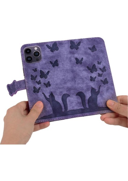IPhone 16 Için Flip Case Pro Max Tutucu Kapak Çevirin Folio Kabartmalı Kedi (Yurt Dışından) fırsatları