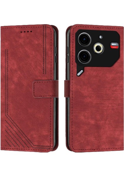 Pova 6 Neo Pu Deri Cüzdan Kickstand Kart Ekleme Için Flip Case (Yurt Dışından)