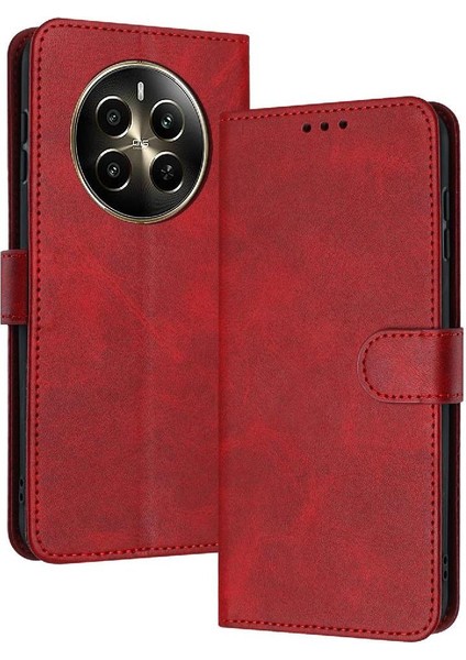 Toka Pu Deri Saf Renk Kickstand ile Realme 12 Artı Için Flip Case (Yurt Dışından)