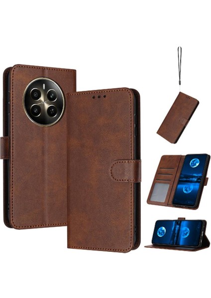 Kart Yuvası Saf Renk Pu ile Realme 12 Pro Artı Kickstand Için Flip Case (Yurt Dışından)