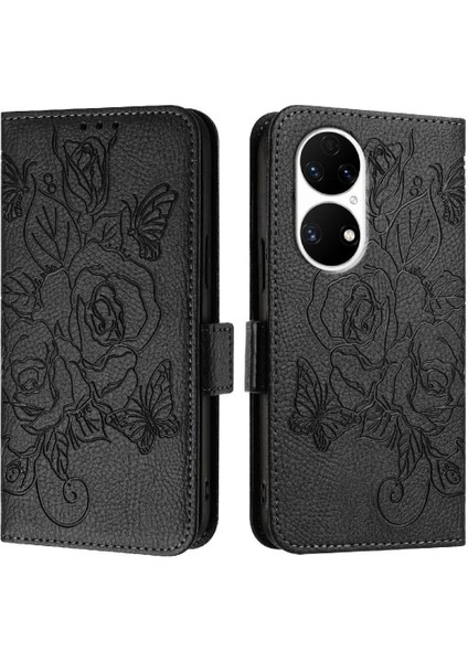 Kredi Kartı Yuvası Manyetik Cüzdan ile Huawei P50 Pro Pu Deri Kılıf (Yurt Dışından)
