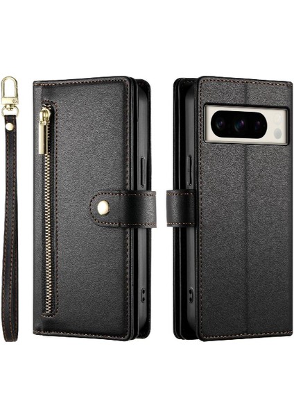 Google Piksel 8 Pro Bilek Kayışı Çok Fonksiyonlu Kart Yuvaları Için Flip Case (Yurt Dışından)