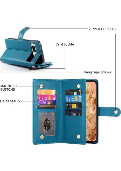 Google Pixel 8 Kickstand Bilek Kayışı Cüzdan Bölmesi Kartı Için Flip Case (Yurt Dışından)