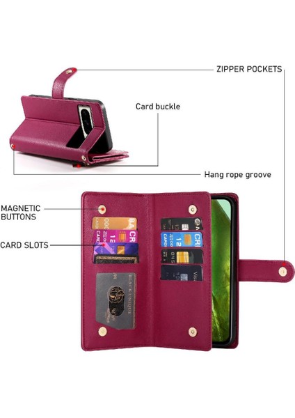 Google Piksel 8A Cüzdan Bölmesi Bilek Kayışı Kart Yuvaları Için Flip Case (Yurt Dışından)