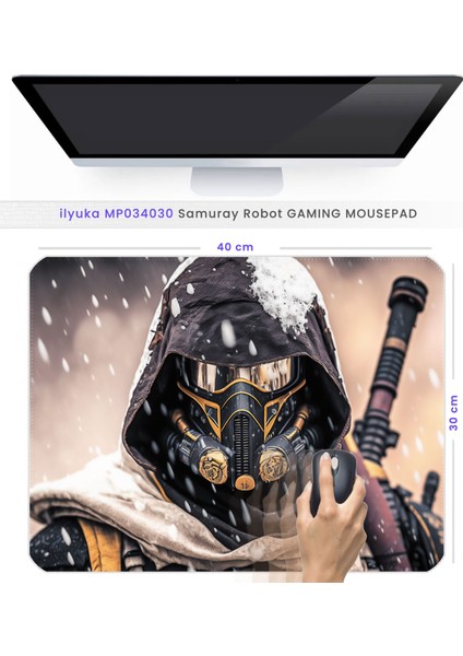 40X30CM Gaming Oyuncu Mousepad Kaymaz Kauçuk Taban Dikişli Kenar Samuray Robot MP034030