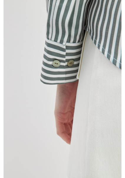 Yeşil Oversize Çizgili Gömlek indirimleri