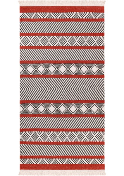 Soft Etnico Çift Taraflı Kilim - Kırmızı - 80x150 Cm