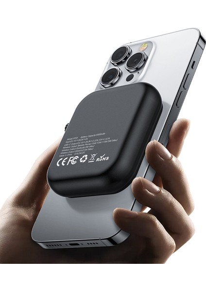5.000 Mah 3in1 20W Type-C Çıkışlı 15W Kablosuz Şarj Pd Hızlı Şarj Magsafe Powerbank