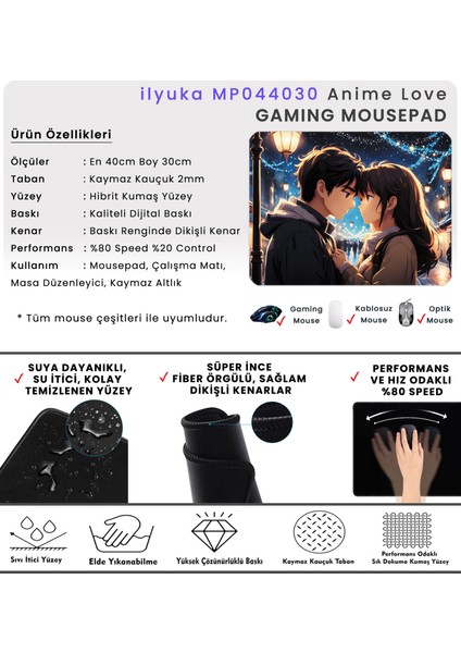 40X30CM Gaming Oyuncu Mousepad Kaymaz Kauçuk Taban Dikişli Kenar Anime Love MP044030