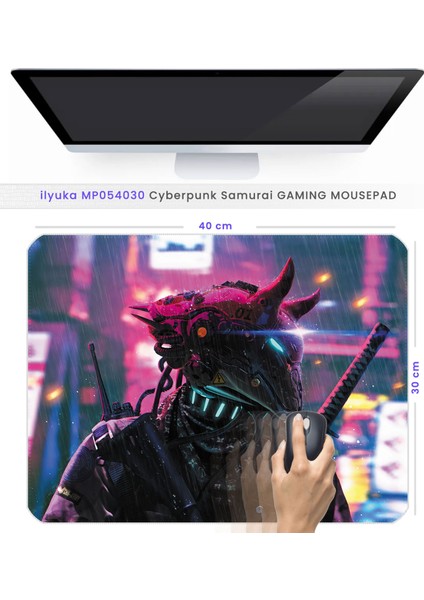 40X30CM Gaming Oyuncu Mousepad Kaymaz Kauçuk Taban Dikişli Kenar Cyberpunk Samurai MP054030