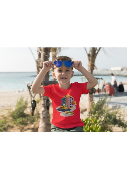 Erkek Çocuk %100 Pamuk Premium Inşaat Baskılı Kısa Kol T-Shirt fiyatları