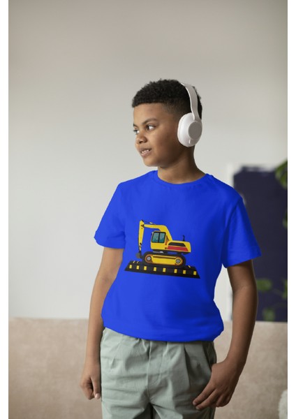 Erkek Çocuk %100 Pamuk Premium Iş Makinesi Baskılı Kısa Kol T-Shirt
