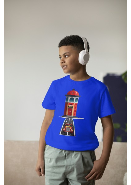 Erkek Çocuk %100 Pamuk Premium Itfaiye Binası Baskılı Kısa Kol T-Shirt