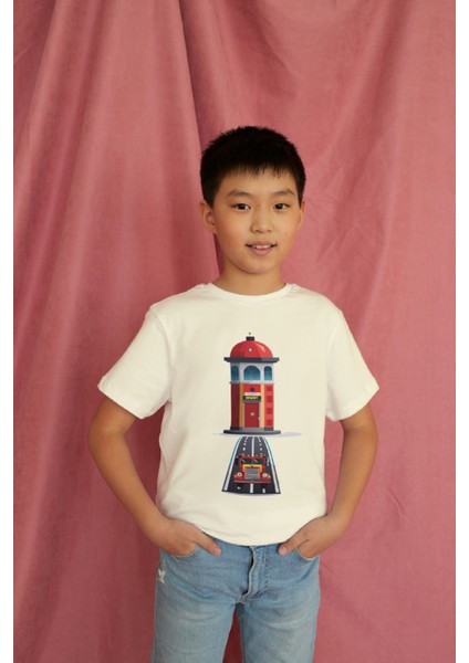 Erkek Çocuk %100 Pamuk Premium Itfaiye Binası Baskılı Kısa Kol T-Shirt modelleri