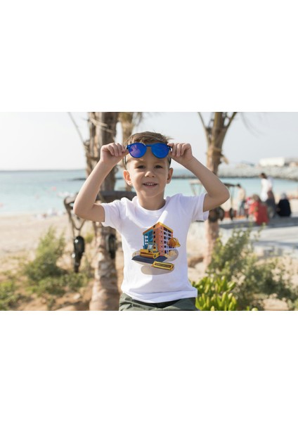 Erkek Çocuk %100 Pamuk Premium Inşaat Baskılı Kısa Kol T-Shirt fiyatları