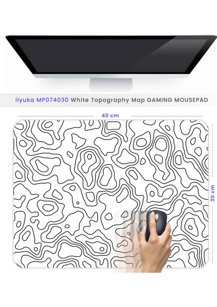 40X30CM Gaming Oyuncu Mousepad Kaymaz Kauçuk Taban Dikişli Kenar White Topography Map MP074030