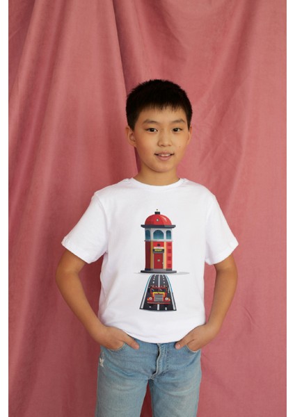 Erkek Çocuk %100 Pamuk Premium Itfaiye Binası Baskılı Kısa Kol T-Shirt modelleri