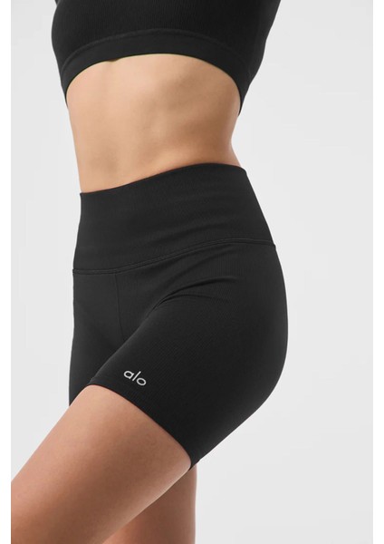 Alo Yoga Seamless Ribbed Favorite Nervürlü Dikişsiz Yüksek Bel Şort Tayt