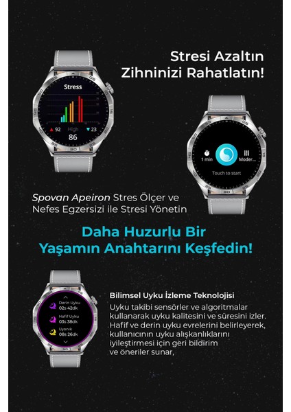 Apeiron Sesli Görüşme Bt 5.3 Tansiyon Ölçer Su Püskürtme Türkçe Akıllı Saat