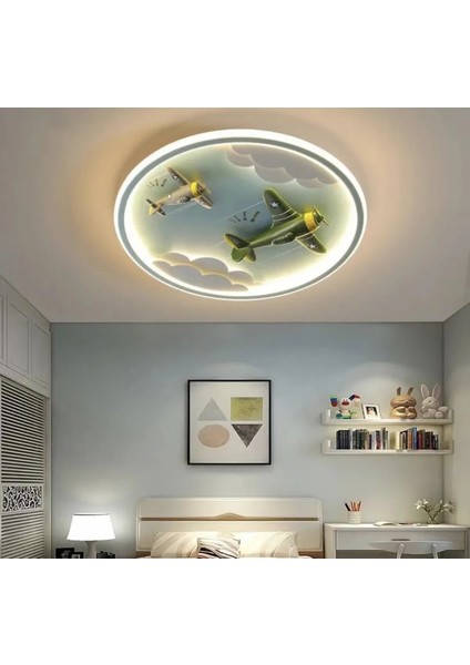 3 Renk Kumandalı Dimmer Özellikli Led Avize Uçak Sky Model Çocuk Odası Avize Mavi