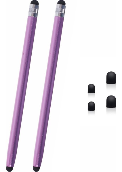 2 Adet Pasif Stylus Kalem Pürüzsüz Yazma Çizim Dokunmatik Ekran Kalemi Çift Silikon Ipuçları-Mor (Yurt Dışından)
