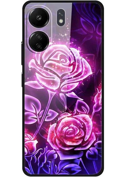 Xiaomi Redmi 13C 4g Kılıf Desen Baskı Temperli Cam + Tpu Telefon Kapağı-Parlak Mor Gül Için (Yurt Dışından)