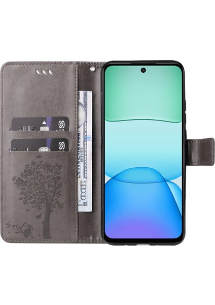 Xiaomi Redmi 13 5g/13 4g Kılıf Deri Telefon Kılıfı Folyo Cüzdan Kedi Ağacı Desen-Gri (Yurt Dışından) modelleri