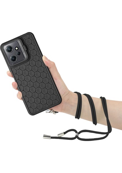 Xiaomi Redmi Için Not 12 4g Kılıf Isı Dağılımı Lens Çerçevesi Kickstand Tpu Telefon Kapağı ile Kordon-Siyah (Yurt Dışından) modelleri