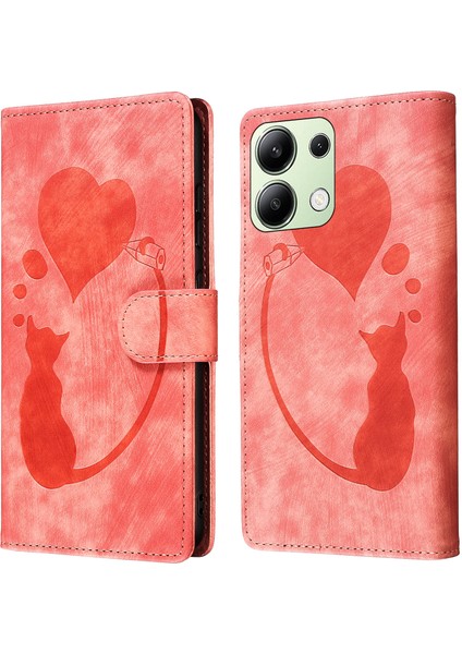 Xiaomi Redmi Note 13 4g Kılıf Love Heart Kedi Deri Cüzdan Telefon Kapağı-Pembe (Yurt Dışından)