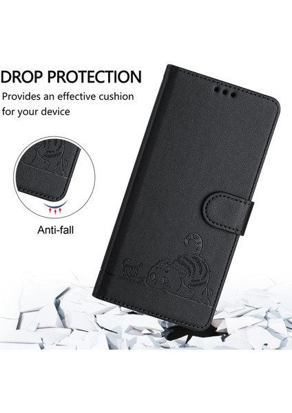 Baskı Serisi Xiaomi 14 Pro Kılıf Kedi Fare Deri Telefon Kapağı Kart Yuvaları Rfıd Engelleme-Siyah (Yurt Dışından) modelleri