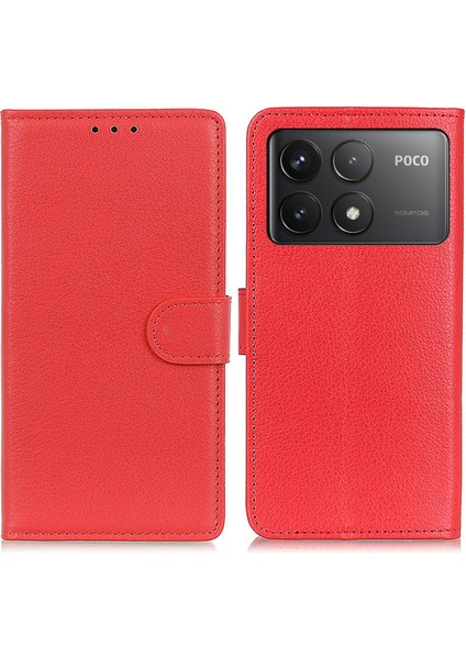 Xiaomi Poco F6 Pro 5g Kılıf Cüzdan Kart Yuvaları Litchi Doku Deri Telefon Kapağı-Kırmızı (Yurt Dışından)