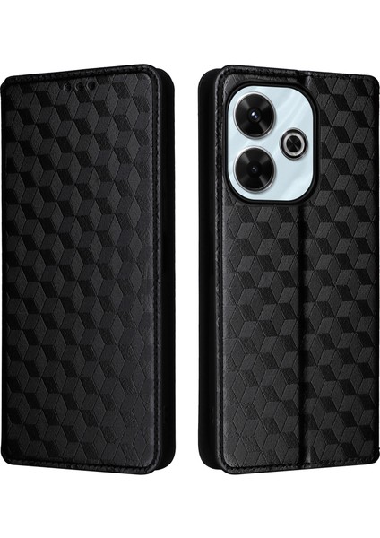 Xiaomi Redmi 13 5g/13 4g Kılıf Manyetik Kapatma Eşkenar Dörtgen Telefon Kapağı-Siyah (Yurt Dışından)