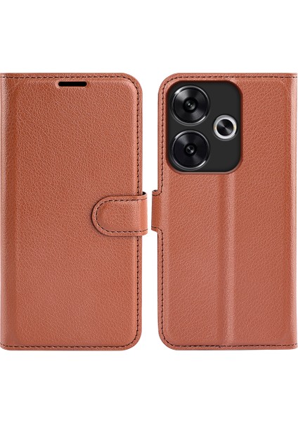 Xiaomi Redmi Turbo 3 5g Kılıf Cüzdan Litchi Doku Deri Telefon Kapağı-Kahverengi (Yurt Dışından)