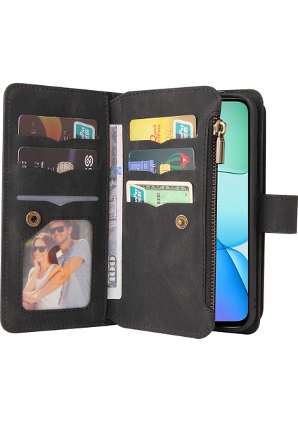 Çok Fonksiyonlu Serisi Xiaomi Redmi 13 5g/13 4g Telefon Kılıfı Fermuar Cüzdan Deri Stand Kapağı-Siyah (Yurt Dışından) modelleri